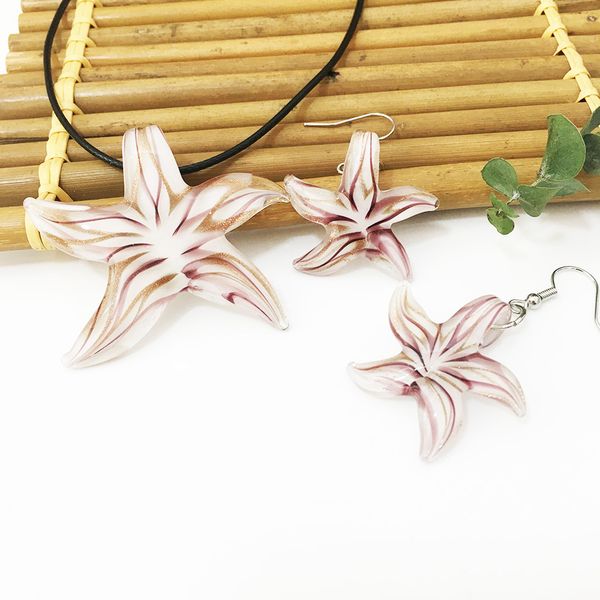 

summer star starfish necklace earrings 6 sets lampwork glass jewelry murano for women chinese style set, Silver