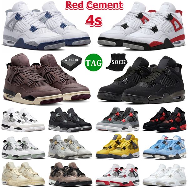 

box with 4 men basketball shoes women 4s red cement thunder midnight navy military black cat oil green lightning white oreo mens trainers
