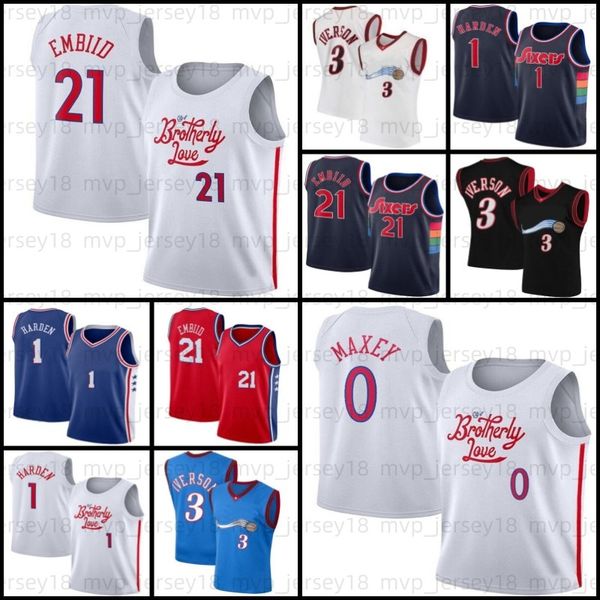

joel 21 embiid james jersey 1 harden tyrese 0 maxey basketball philadelphias 76er allen 3 iverson julius 6 erving champagne mens, Black;red