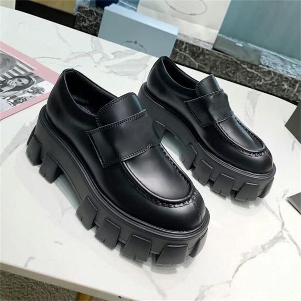 

designer monolith shoes classic platform casual shoes genuine leather thick soles flat fashion women low-100% metal buckle black white size