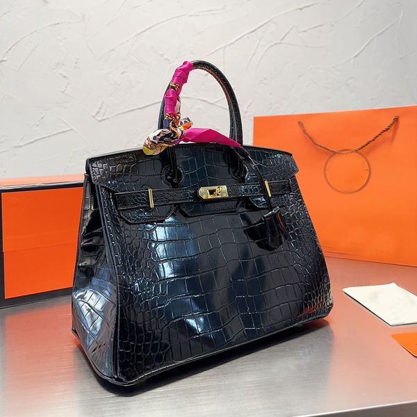

30cm designer bag alligator woman handbags women shopping bags large capacity tote bags quality cowhide genuine leather clemence pouch luxur
