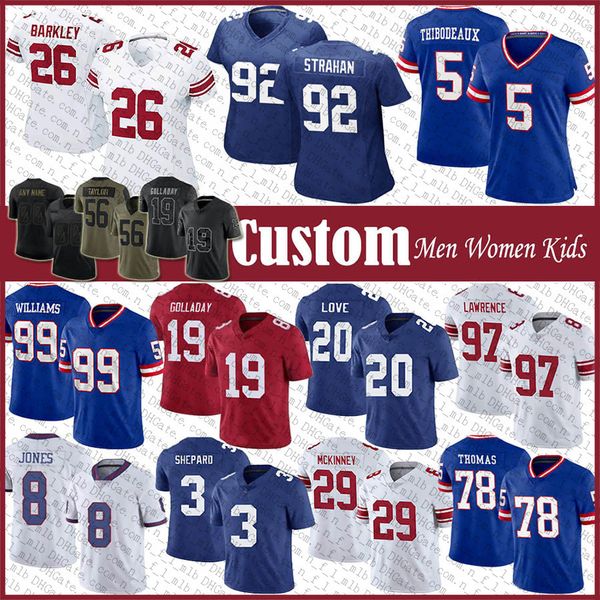 

26 saquon barkley kayvon thibodeaux custom football jersey leonard williams dexter lawrence julian love kenny golladay andrew thomas richie, Black;red