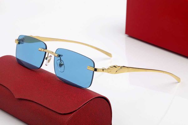 

new fashion mens designer sunglasses reflection mirror sun glasses female frameless blue black sunglasses for women gold frames panther head, White;black
