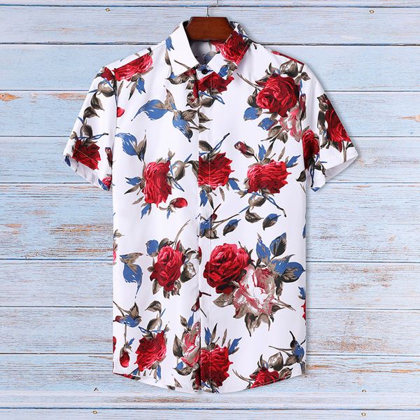 

men's casual shirts hawaiian men's short sleeved beach shirt, White;black
