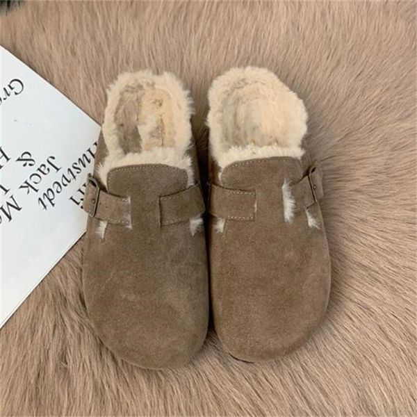 

shearling sandals fur mule slipper designer clogs suede leathe slippers wook fur cork flat slides fashion clog arizona mayari women sandal, Black