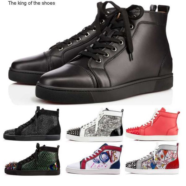 

2023classic 2022 red bottomed shoes stud rivets designer shoes high-ankle boots men women flat shoe stylist couple sneakers brand suede pate, Black