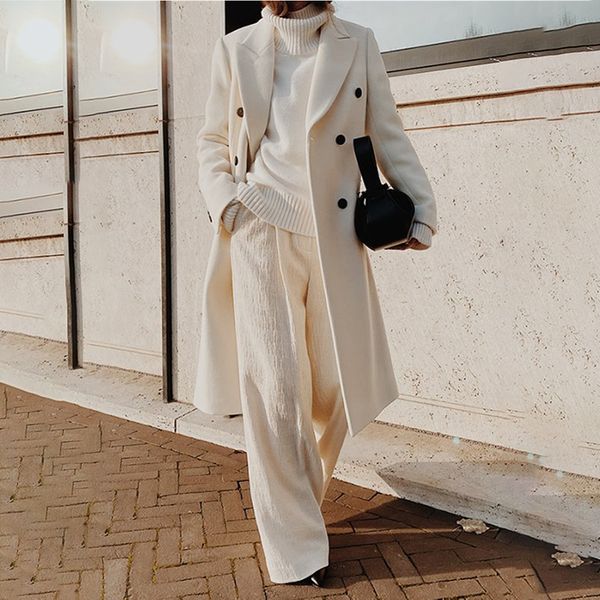 

women's wool blends offical lady double breasted woolen jackets england style winter coat for women long sleeve female preppy 230105, Black