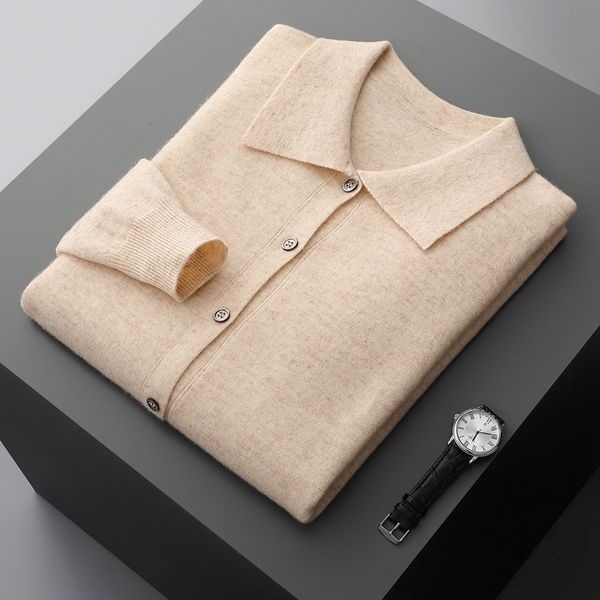 

men's sweaters 100 merino wool cashmere polo collar casual knit cardigan fashion warm jake autumn winter 230105, White;black