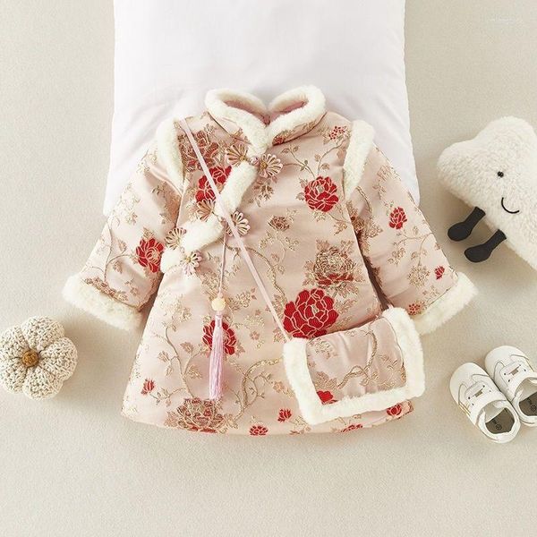 

ethnic clothing girls' cheongsam chinese year's qipao celebration red baby dress style tang winter soft cotton thickened for warmt