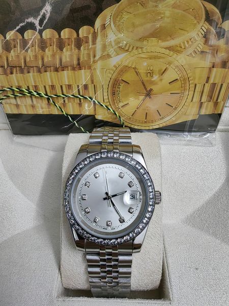 

with original box high-quality luxury fashion watches 18k white diamond dial & bezel 18038 automatic mens men's watch 202365, Slivery;brown