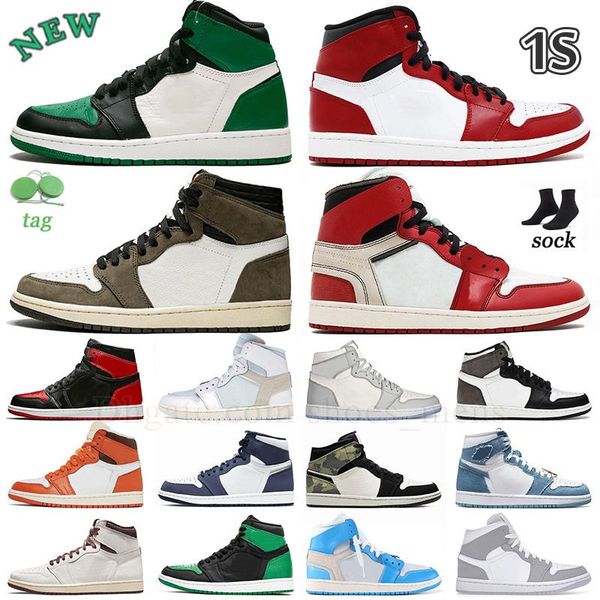 

jumpman 1 basketball shoes 1s mens sports sneakers trainers dark mocha black toe bred patent unc university blue fragment fog grey camo