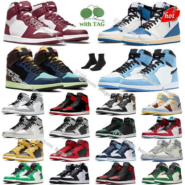 

2023 junmpman 1 1s unc high basketball shoes women men for og bordeaux university blue travis fragment bred light smoke grey sneaker, Black