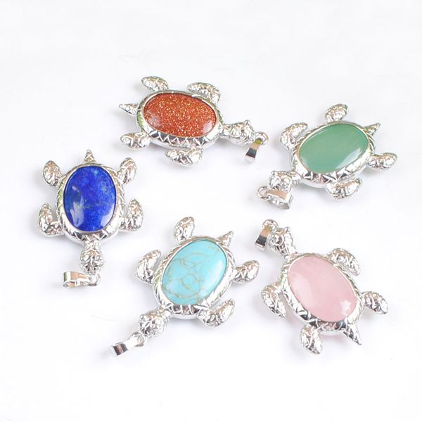 

yowost natural stone tortoise pendant healing pink crystal amethysts animal turtle charm for women men party gift bn523, Silver