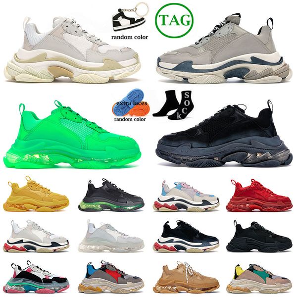 

classic triple s mens womens running shoes triple white black clear sole cherry blossom powder pink grey blue green beige 2023 sports sneake