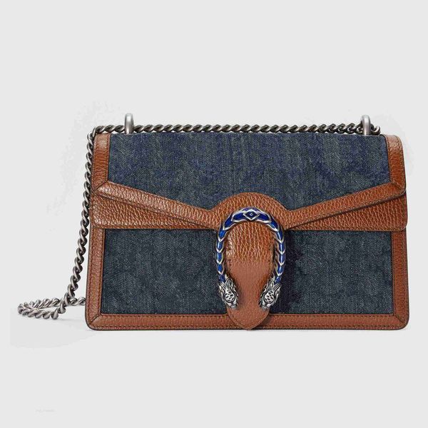 

famous classic lady messenger bags snake head shoulder bag denim letter printing design metal chain handbag clutch purses three sizes 27cm t