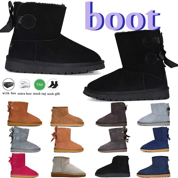 

with box casual shoe designer women boots classic snow boots chestnut low bow black grey pink navy blue ankle short winter booties size 36-4