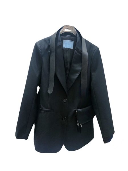 

women's suits blazers 22 autumn and winter new triangle pocket fashion premium versatile suit coat with belt, White;black