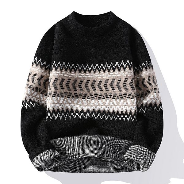 

men's sweaters oversized knit pull homme male knitted pullover jumper harajuku casual streetwear velvet thick 230105, White;black