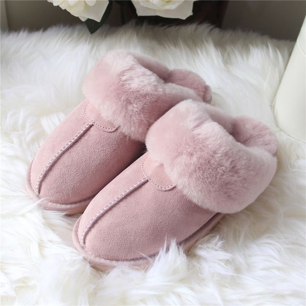 

slippers natural sheepskin fur female winter women warm indoor soft wool lady home 230105, Black
