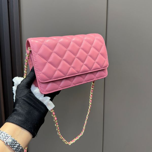 

classic lambskin woc wallets designer bags vintage quilted gold hardware matelasse chain crossbody coin purse women mini multi pocket card h