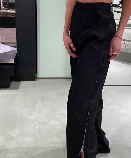 

women's pants capris 22 early autumn new fashion classic triangle side zipper loose versatile casual pants, Black;white