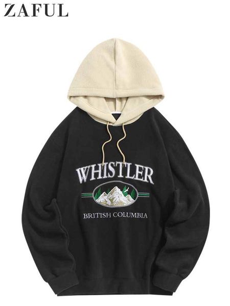 

men's hoodies sweatshirts fleece vintage sweatshirt letter embroidery streetwear fall winter hoody hoodie colorblock polar pullover 230, Black