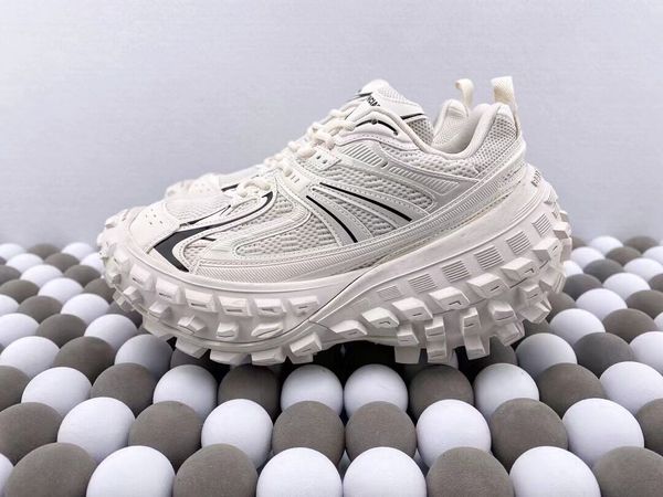 

tire shoes superchunky defender sneaker beige white and worn mesh nylon extreme tire tread sole rubber platform designer quad wheel tension, White;red
