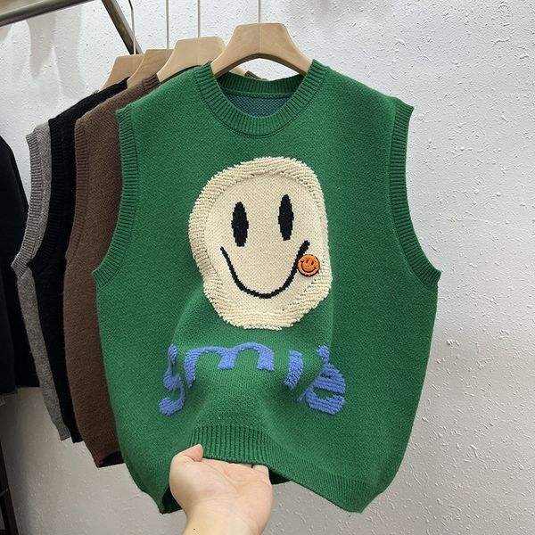 

women's vests thick chic korea version loose cartoon sweater knitted autumn winter female casual kawaii 230105, Black;white