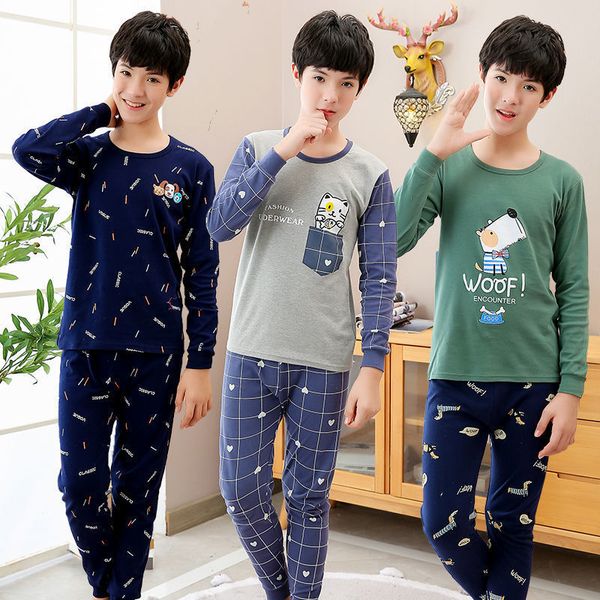 

pajamas teens pijamas long sleeve cotton pyjamas kids clothes sets cartoon big boy sleepwear cute for girls 10 12 14 16 18 years 230106, Blue;red