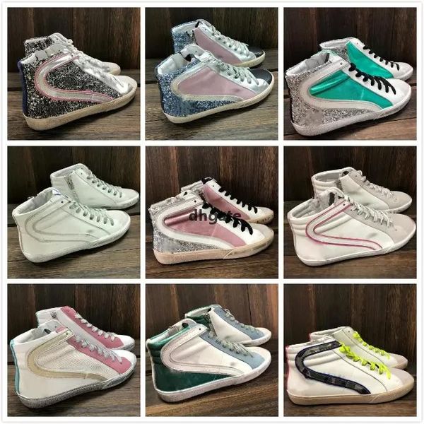 

gooses sneaker italy brand slide sneakers high shoes classic white do-old dirty designer man women shoe snakes kin print leather goldens goo, Black