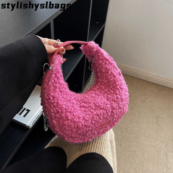 

totes totes 2023 new faux fur winter women handbags half moon design plush shoulder bag brand hobos handbag purse woolen ladys crossbody bag
