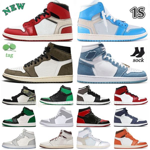 

og high 1s jumpman 1 basketball shoes 2023 designer fragment unc university blue obsidian chicago denim dark mocha bred patent black toe eur