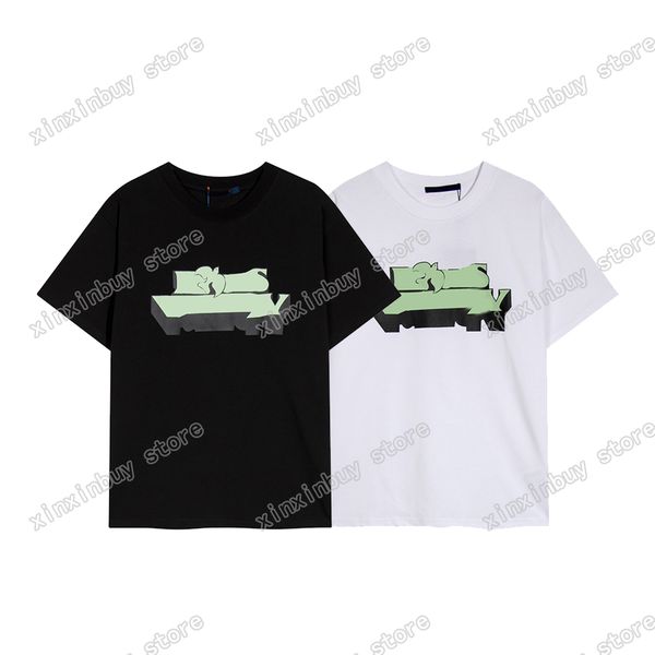 

xinxinbuy men designer tee t shirt paris dove peace pattern letters print short sleeve cotton women white black xs-2xl, Black;brown