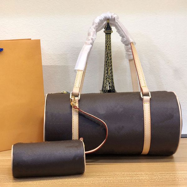 

2pcs barrel shaped bag lady single shoulder bags brown women handbag composite bag old flower coin purse genuine leather classic letters pri