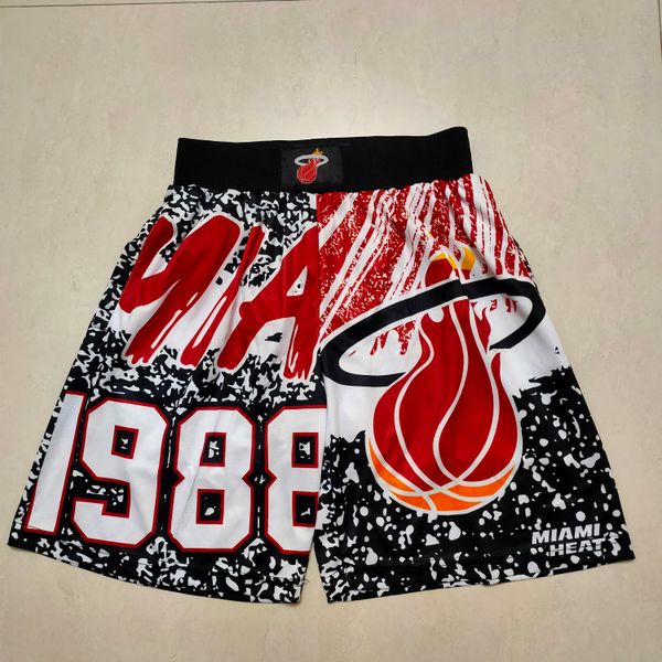 

men's shorts miami''heat''shorts mens throwback basketball shorts pocket basketball jersey jimmy 22 butler 13 bam a, White;black