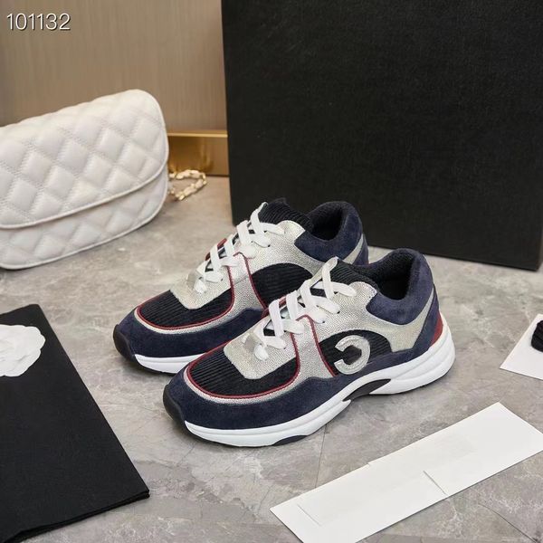 

2023 casual shoes sneakers vintage suede leather trainers fashion stylist shoespatchwork mesh leisure platform lace-up print original qualit, Black