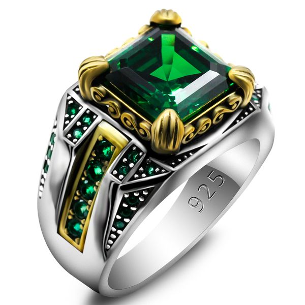 

solitaire ring men s sterling silver 925 turkish square 's faceted blue zircon fashion s s 925 pure 230105, Golden;silver