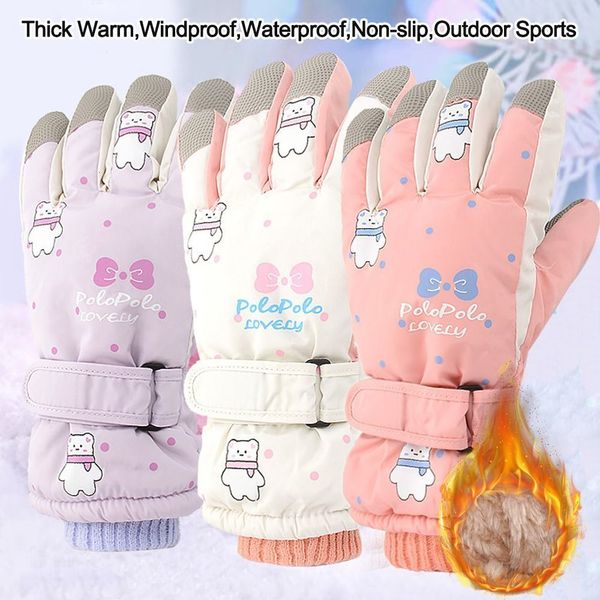 

children s finger gloves winter warm baby children waterproof windproof thick plush kids ski sports cartoon thermal padded mitten for girls, White