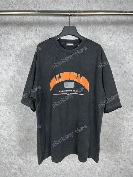 

xinxinbuy men designer tee t shirt paris scissors pattern destroyed letters print tie dye short sleeve cotton women white black xs-l, Black;brown