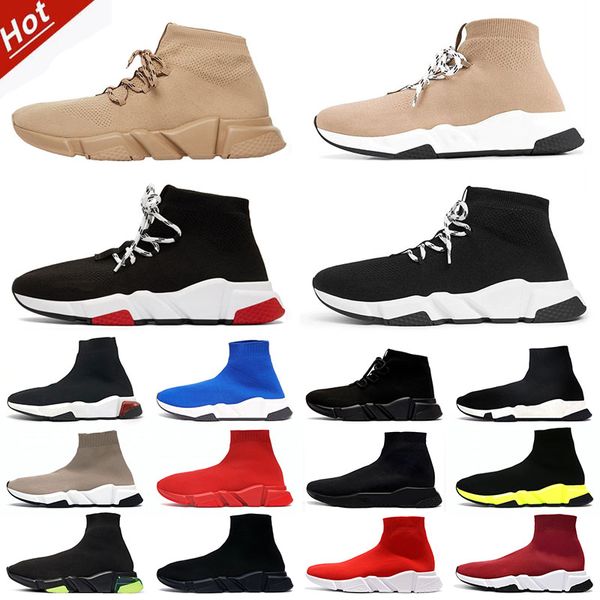 

2023 women mens designer sock shoes fashion flat triple black lace-up beige white clear sole volt green glitter casual socks trainers platfo