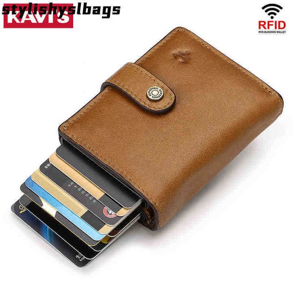 

wallets new rfid aluminium alloy holder genuine leather card wallet card holder for men women automatic pop up card case 010623h, Red;black