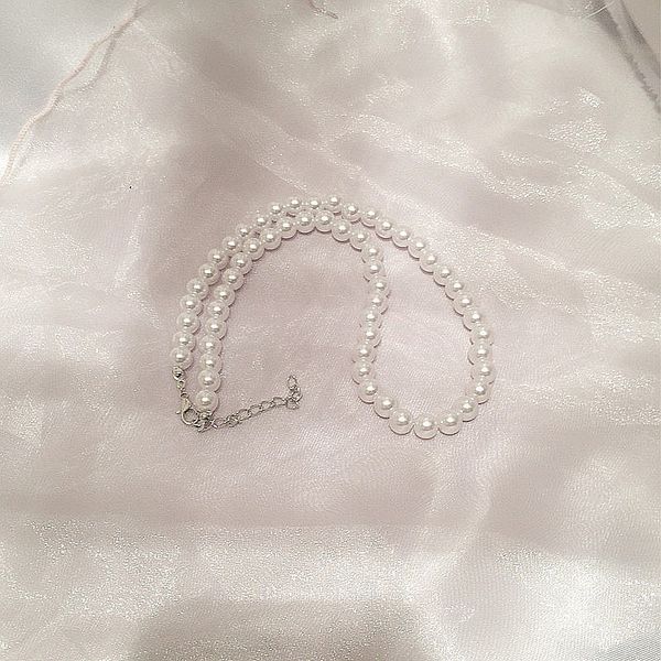 

pearl beaded necklace single layer pearl sweater chain cheongsam accessories, Silver