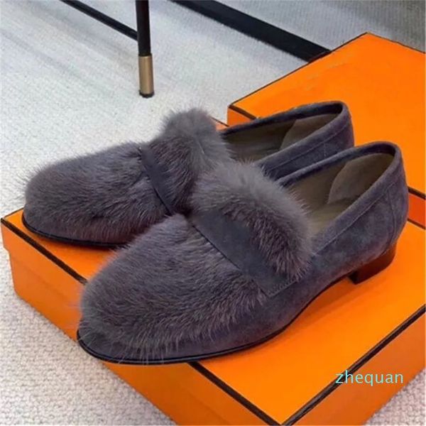 

2022 new fashion sandals mink wool splicing loafers for women fashion casual light single shoes high quality, Black