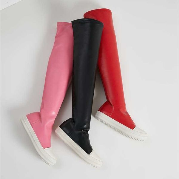 

over the knee boots women winter designer fashion thigh-high soft leather long luxurious shoe eu43, Black