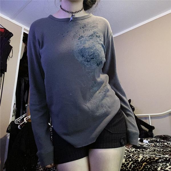 

women's t shirt xingqing fairy grunge y2k aesthetic graphic print long sleeve t shirts 2000 clothes autumn loose tee streetwear 230105, White