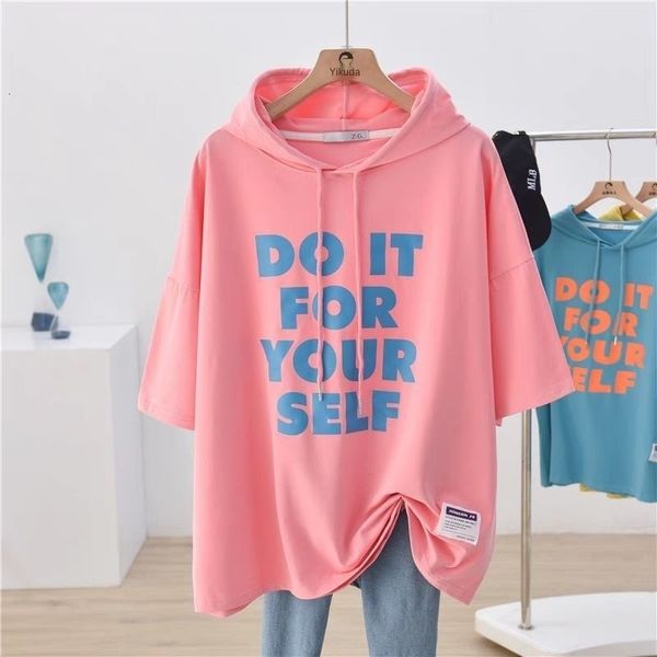 

women's t shirt 4xl oversized short sleeve t shirt women summer candy color hooded korean simple letter vintage loose fashion casual t, White