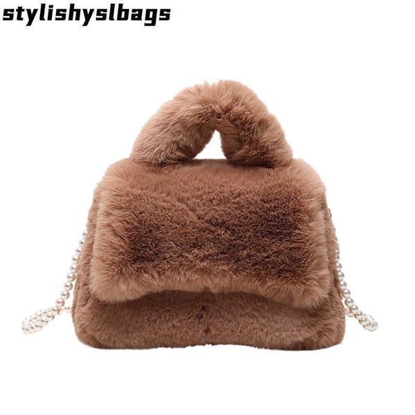 

shoulder bags bags fashion pluffy women handbag designer soft plush shoulder bag luxury faux fur pearls chain crossbody smalll flap purse 20