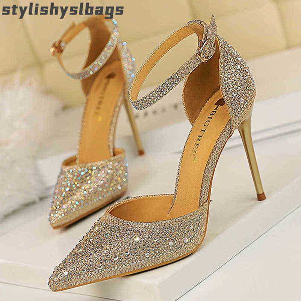 

dress shoes bigtree shoes shiny rhinestones high heels women pumps stiletto sweet women heels wedding shoes  cm 010623h, Black