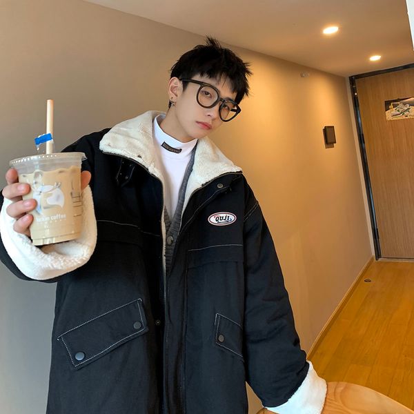 

men's jackets privathinker lambs wool jacket oversized fashion warm parkas thicken 2023 winter male padded coats turn down collar 23010, Black;brown