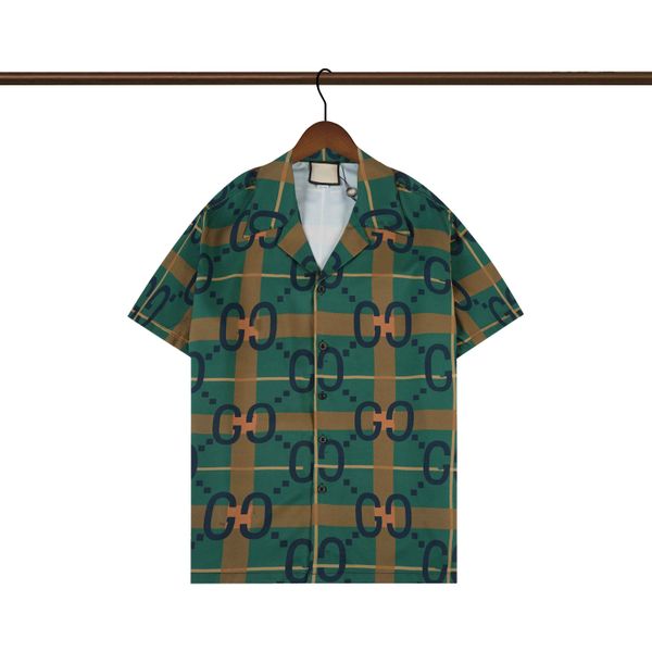 

2023 designer shirts mens fashion geometric print bowling shirt hawaii floral casual shirts men slim fit short sleeve variety, White;black